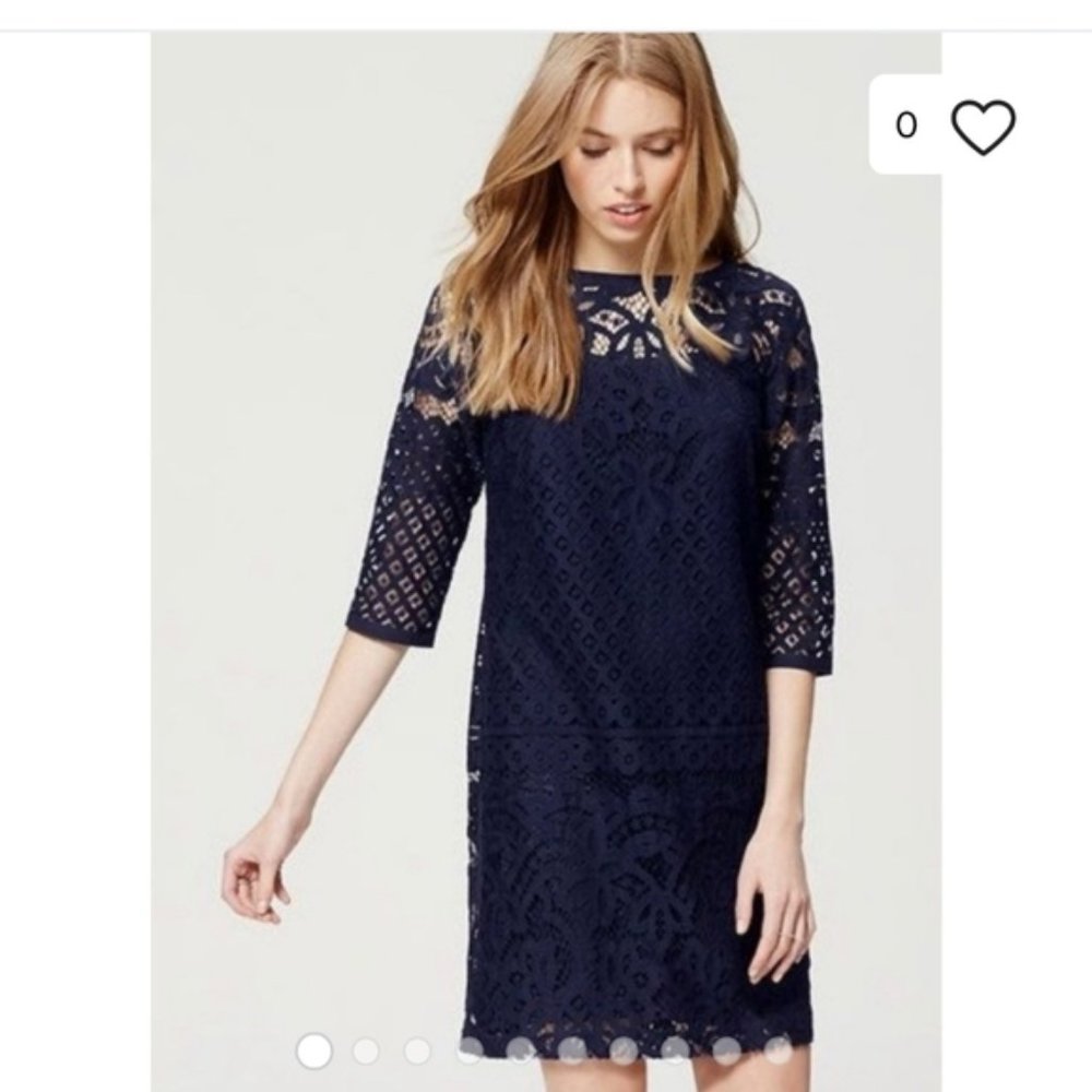 LOFT Navy Blue Lace Cocktail Shift Dress - Size 6